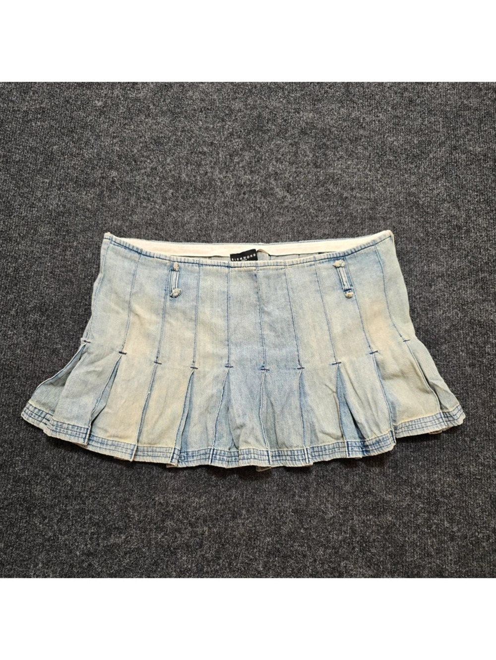 Richmond Denim Pleated Mini Skirt Light Blue Size 12 Made in Italy Cotton